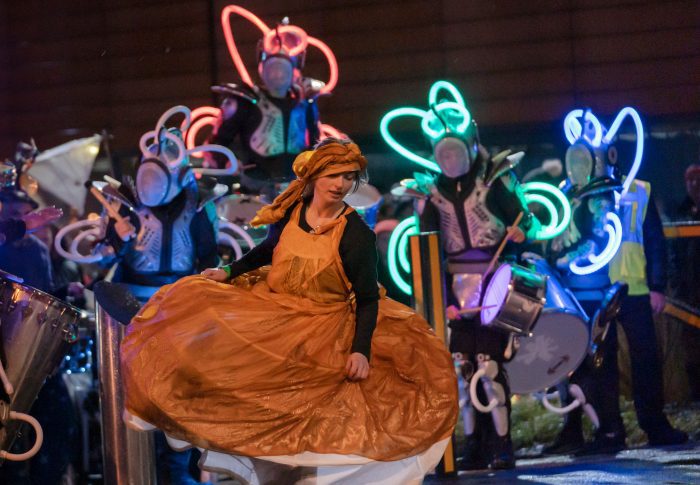 Robot drummers and Tempest dancer, Oldham Town Centre